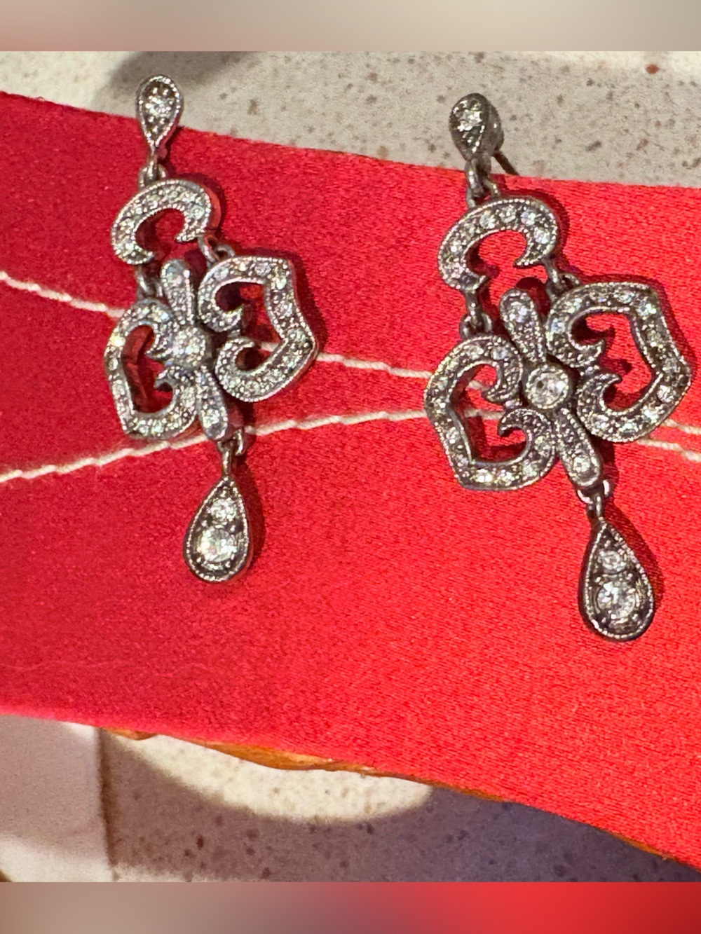 Camrose & Kross Jacqueline Kennedy JBK Silver Drop Pendant Crystal Earrings